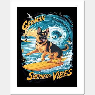 Surfing German Shepherd Posters and Art